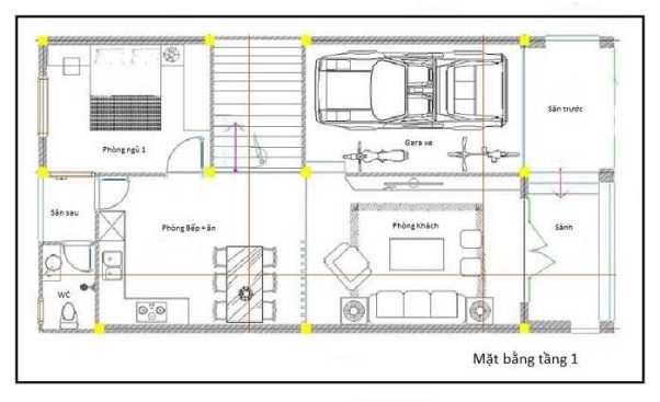 Bản vẽ công năng thiết kế nhà 3 tầng 7x12m